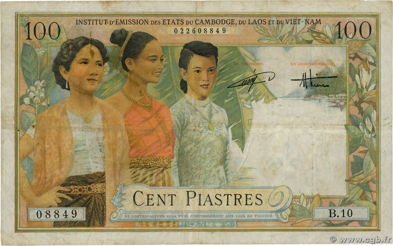 100 Piastres - 100 Dong INDOCHINE FRANÇAISE  1954 P.108 TB+