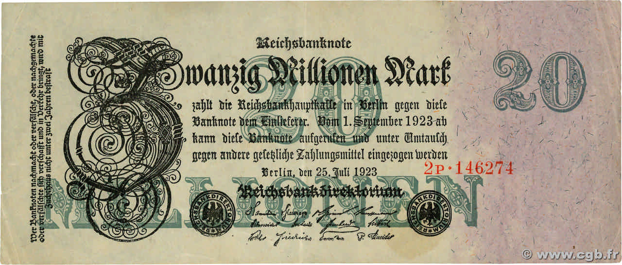 20 Millions Mark DEUTSCHLAND  1923 P.097b fVZ