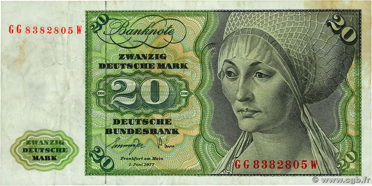 20 Deutsche Mark ALLEMAGNE FÉDÉRALE  1977 P.32b TB