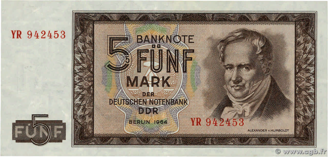 5 Mark GERMAN DEMOCRATIC REPUBLIC  1964 P.22a VF