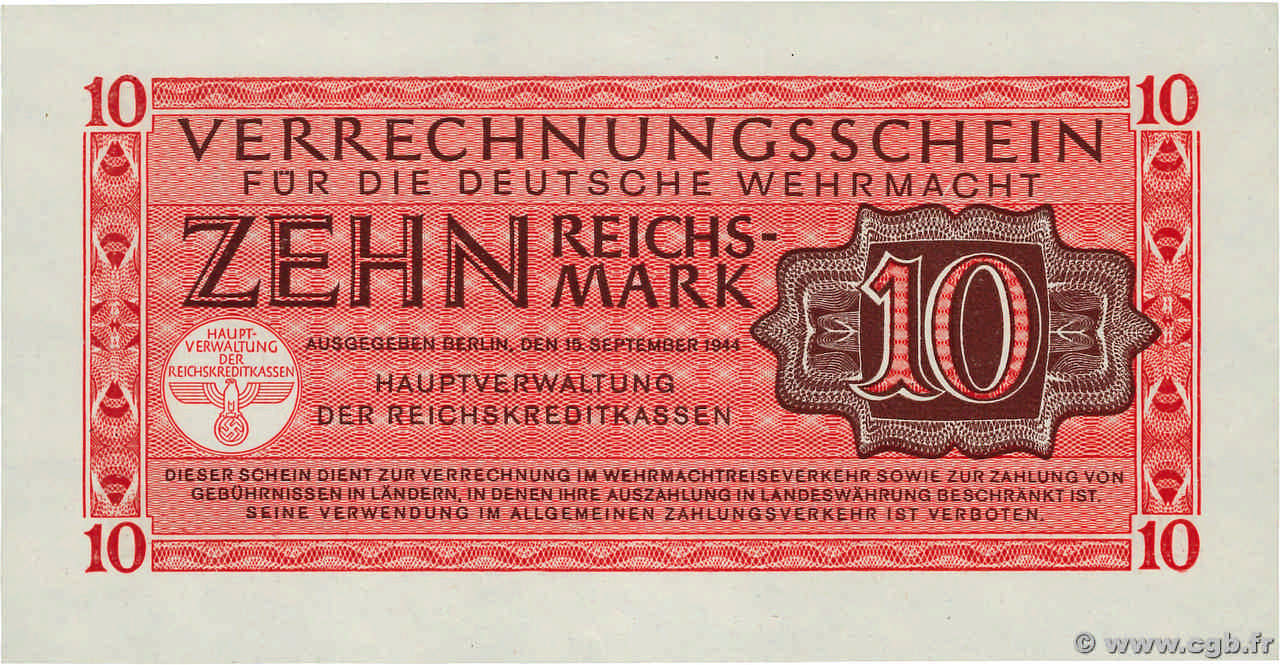10 Reichsmark DEUTSCHLAND  1944 P.M40 fST+