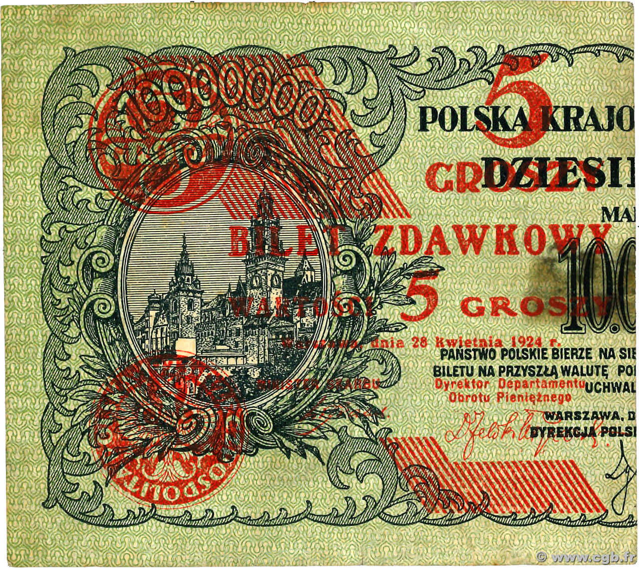5 Groszy POLAND  1924 P.043a VF