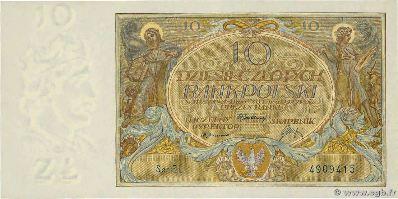 10 Zlotych POLEN  1929 P.069 fST