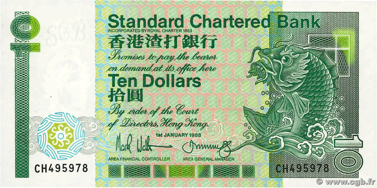 10 Dollars HONGKONG  1988 P.278b fST+