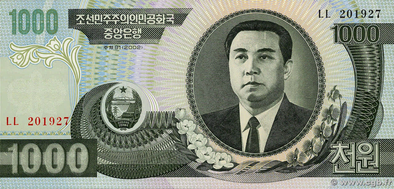 1000 Won NORDKOREA  2002 P.45a ST