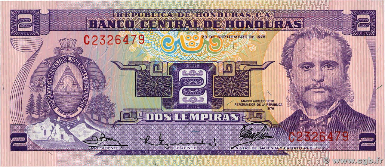 2 Lempiras HONDURAS  1976 P.061 UNC