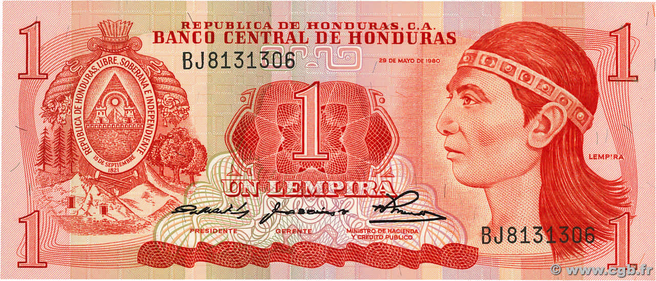 1 Lempira HONDURAS  1980 P.068a UNC