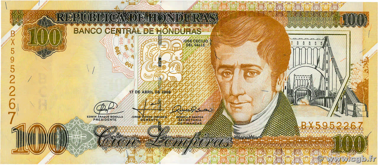 100 Lempiras HONDURAS  2008 P.077h FDC