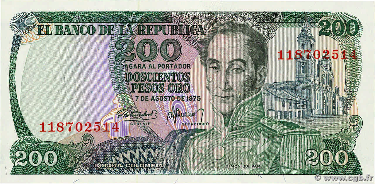 200 Pesos Oro KOLUMBIEN  1975 P.417b ST