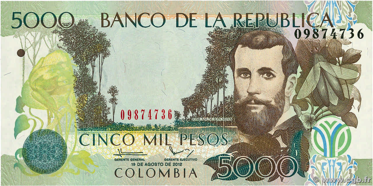 5000 Pesos KOLUMBIEN  2012 P.452 ST