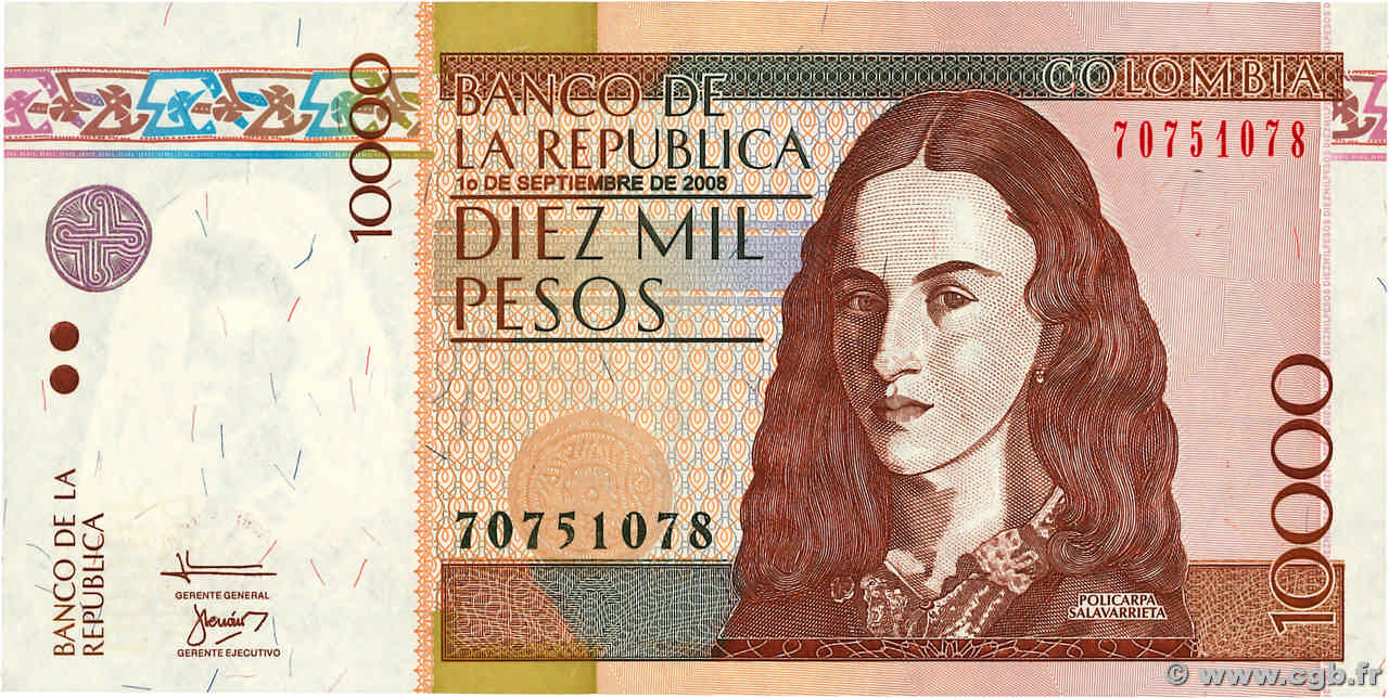 10000 Pesos COLOMBIA  2008 P.453l FDC