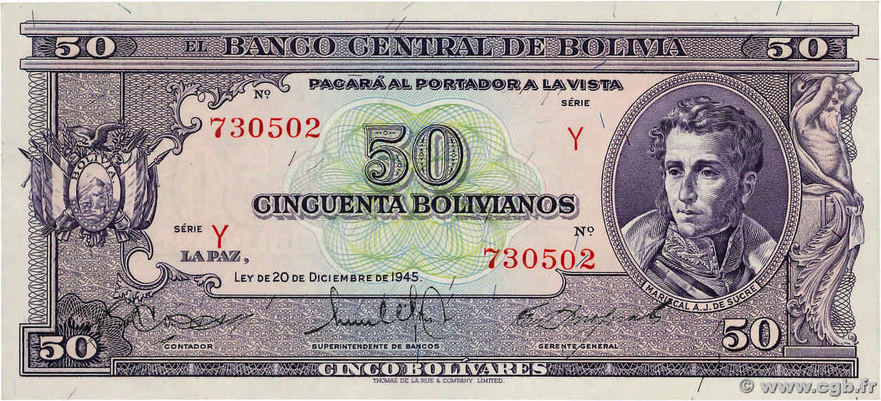 50 Bolivianos BOLIVIE  1945 P.141 NEUF