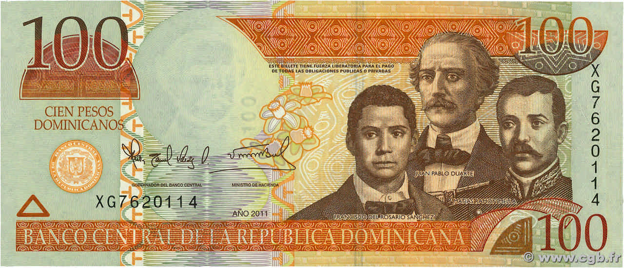 100 Pesos Dominicanos RÉPUBLIQUE DOMINICAINE  2011 P.184a FDC