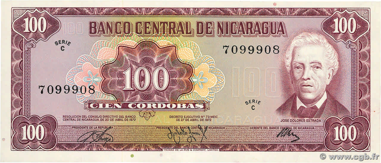 100 Cordobas NICARAGUA  1972 P.126 NEUF