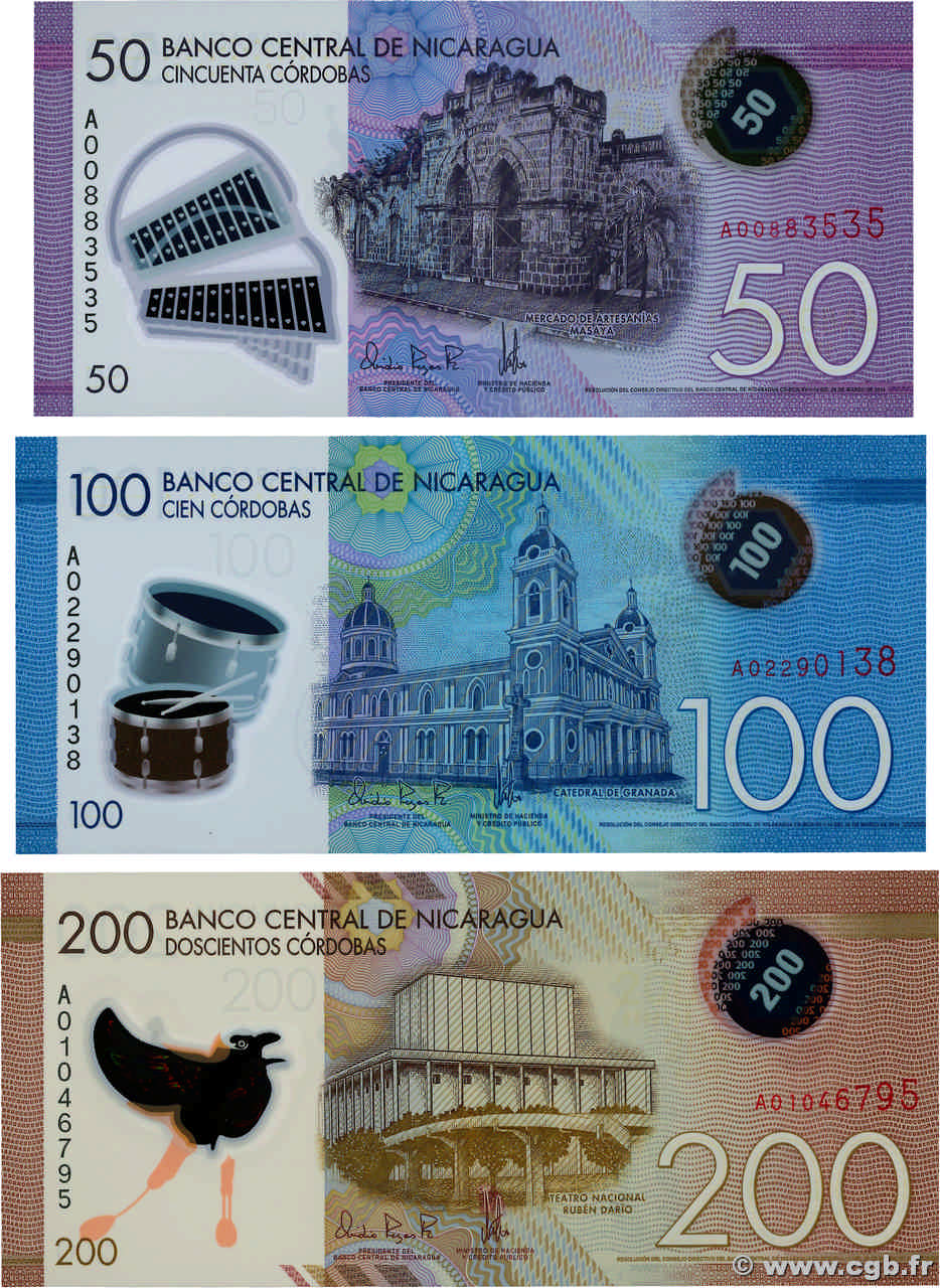 50 100 et 200  Cordobas Lot NIKARAGUA  2014 P.211 P.212 P.213 ST