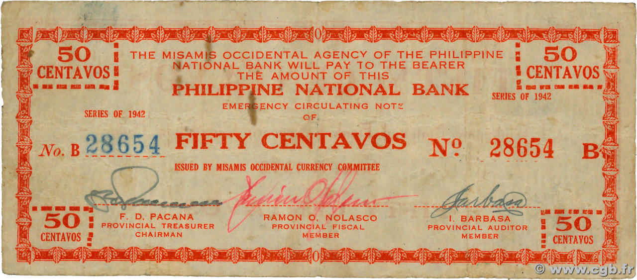 50 Centavos PHILIPPINES  1942 PS.571 F