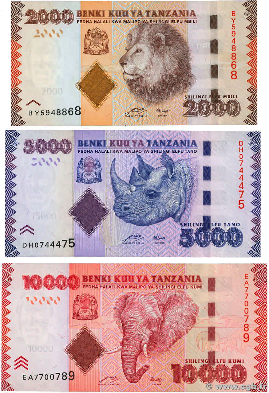 2000 5000 et 10000 Shilingi Lot TANZANIA  2010 P.42 P.43 P.44 UNC
