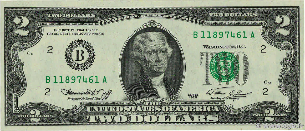 2 Dollars UNITED STATES OF AMERICA New York 1976 P.461B UNC