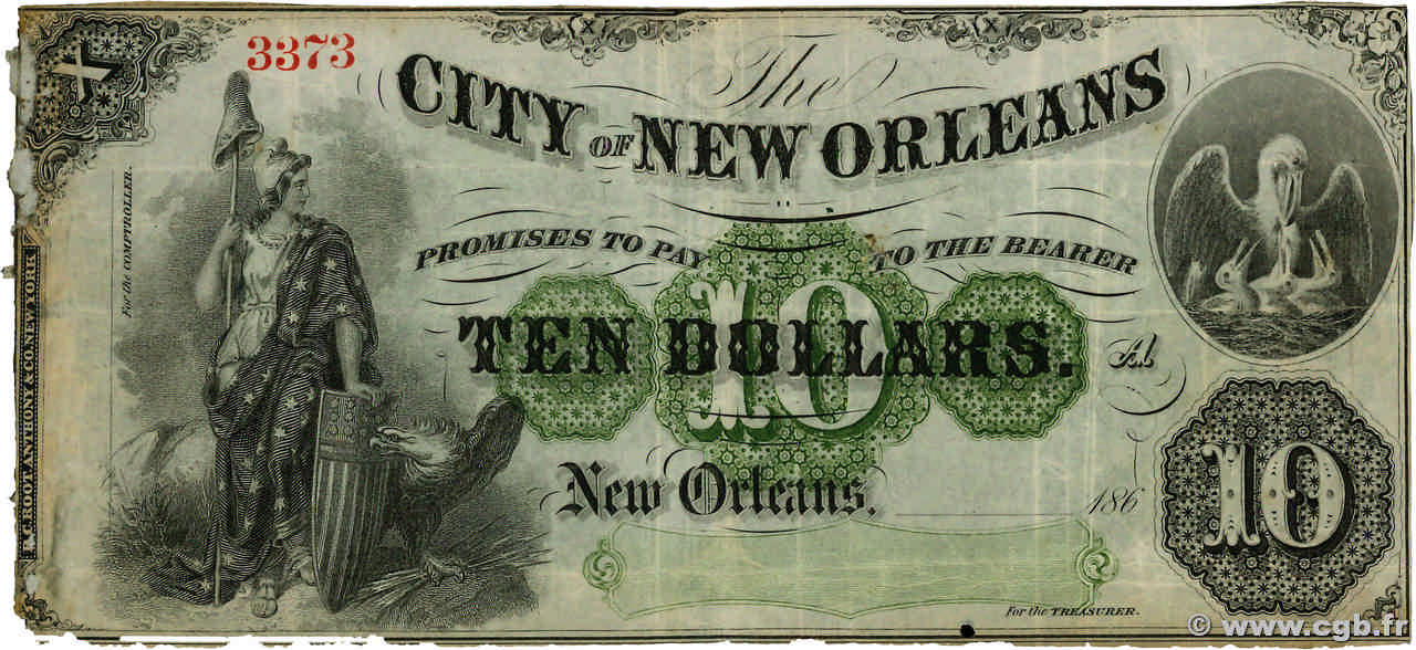 10 Dollars UNITED STATES OF AMERICA New Orleans 1862  F