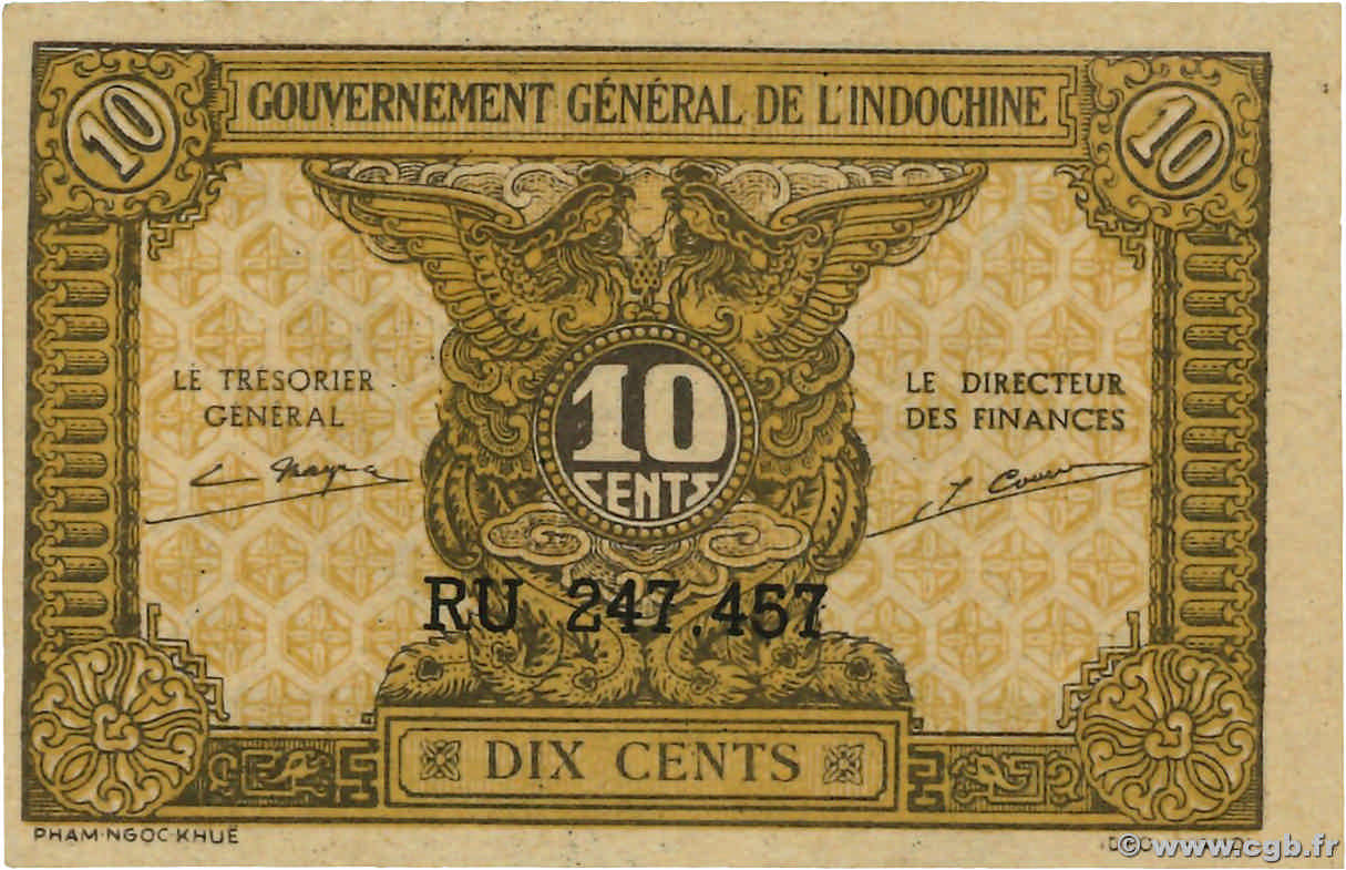 10 Cents INDOCHINE FRANÇAISE  1942 P.089a NEUF