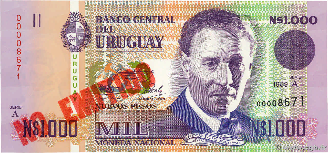 1000 Nuevos Pesos URUGUAY  1989 P.067A pr.NEUF