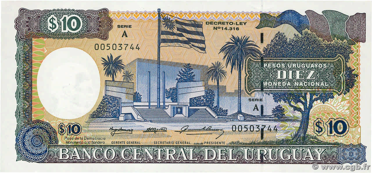 10 Pesos Uruguayos URUGUAY  1995 P.073Ba UNC