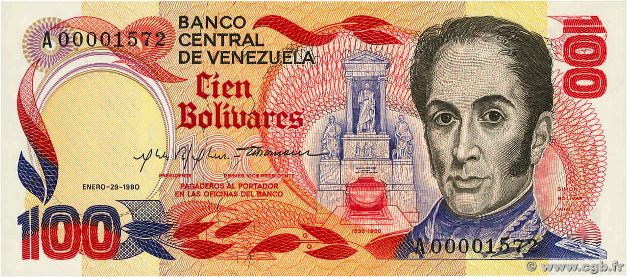 100 Bolivares VENEZUELA  1980 P.059a FDC