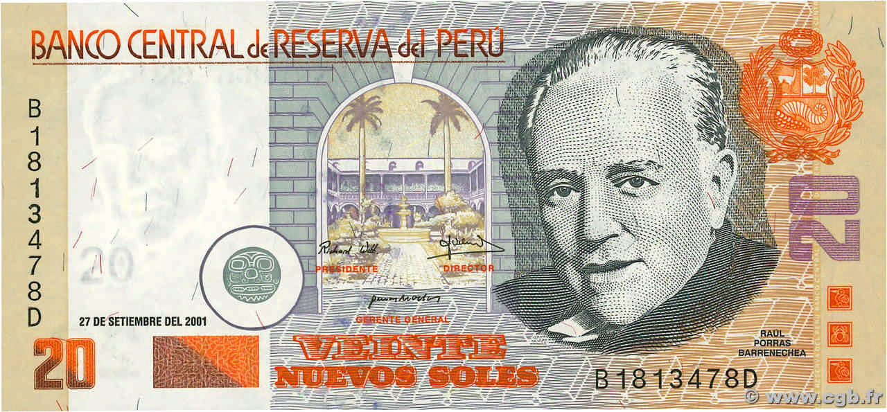 20 Nuevos Soles PERú  2001 P.176a FDC