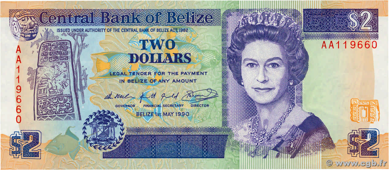 2 Dollars BELIZE  1990 P.52a ST