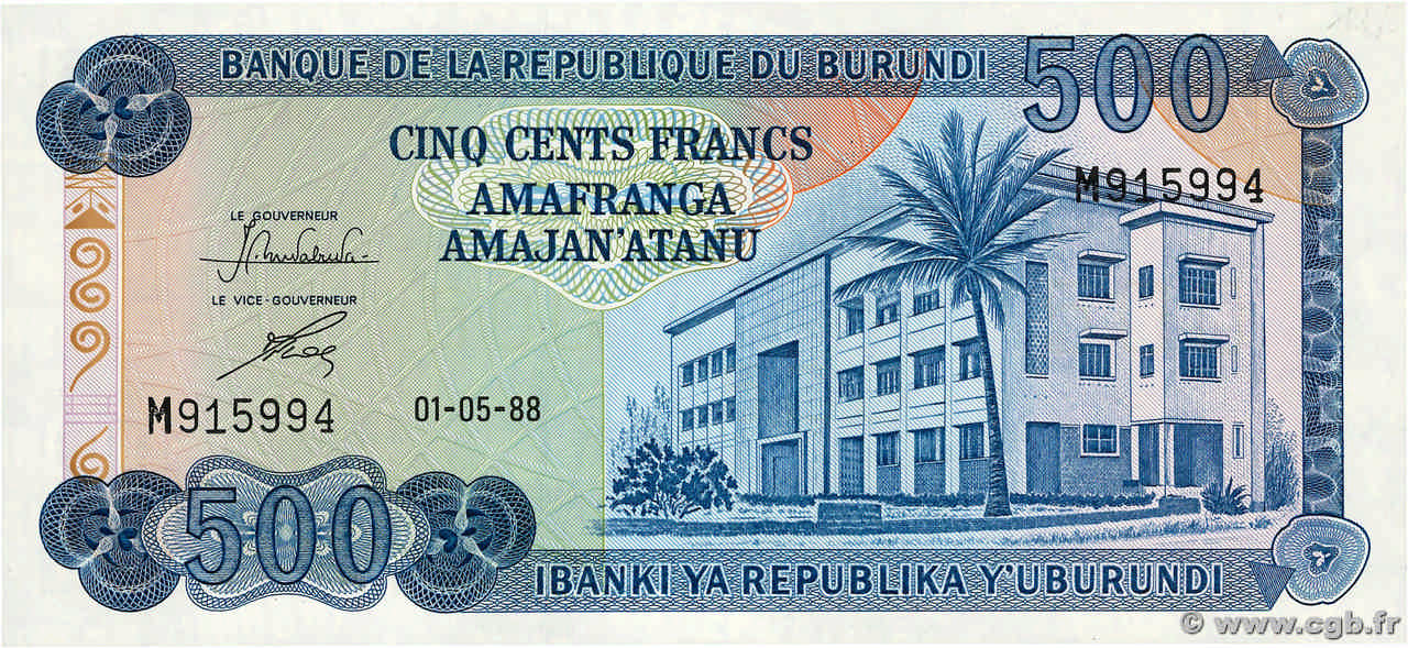 500 Francs BURUNDI  1988 P.30c NEUF