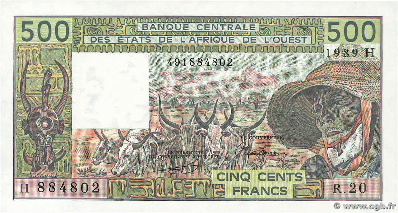 500 Francs ÉTATS DE L&nbsp;AFRIQUE DE L&nbsp;OUEST  1989 P.606Hk NEUF