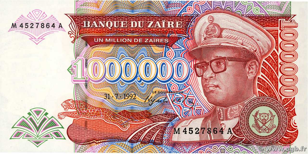 1000000 Zaïres ZAIRE  1992 P.44a UNC