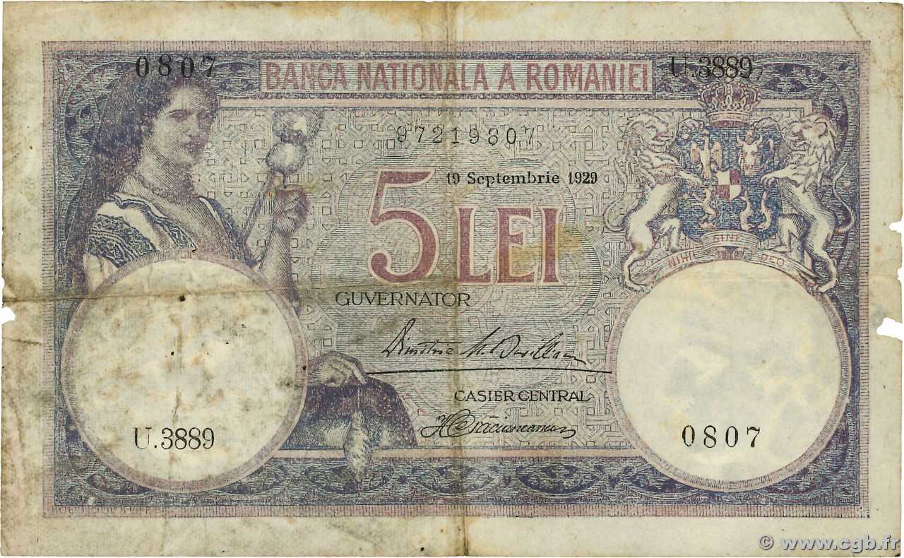 5 Lei ROMANIA  1929 P.029 q.BB
