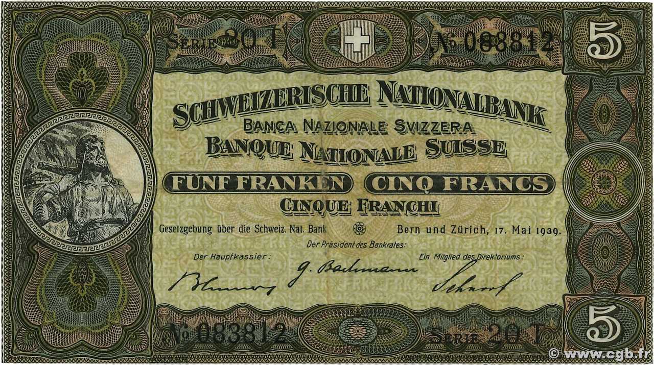 5 Francs SUISSE  1939 P.11i TTB