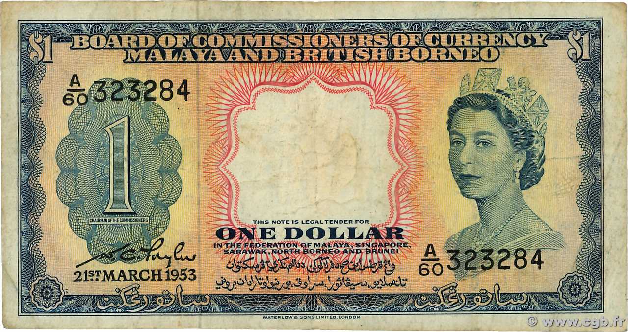 1 Dollar MALAYA and BRITISH BORNEO  1953 P.01a F