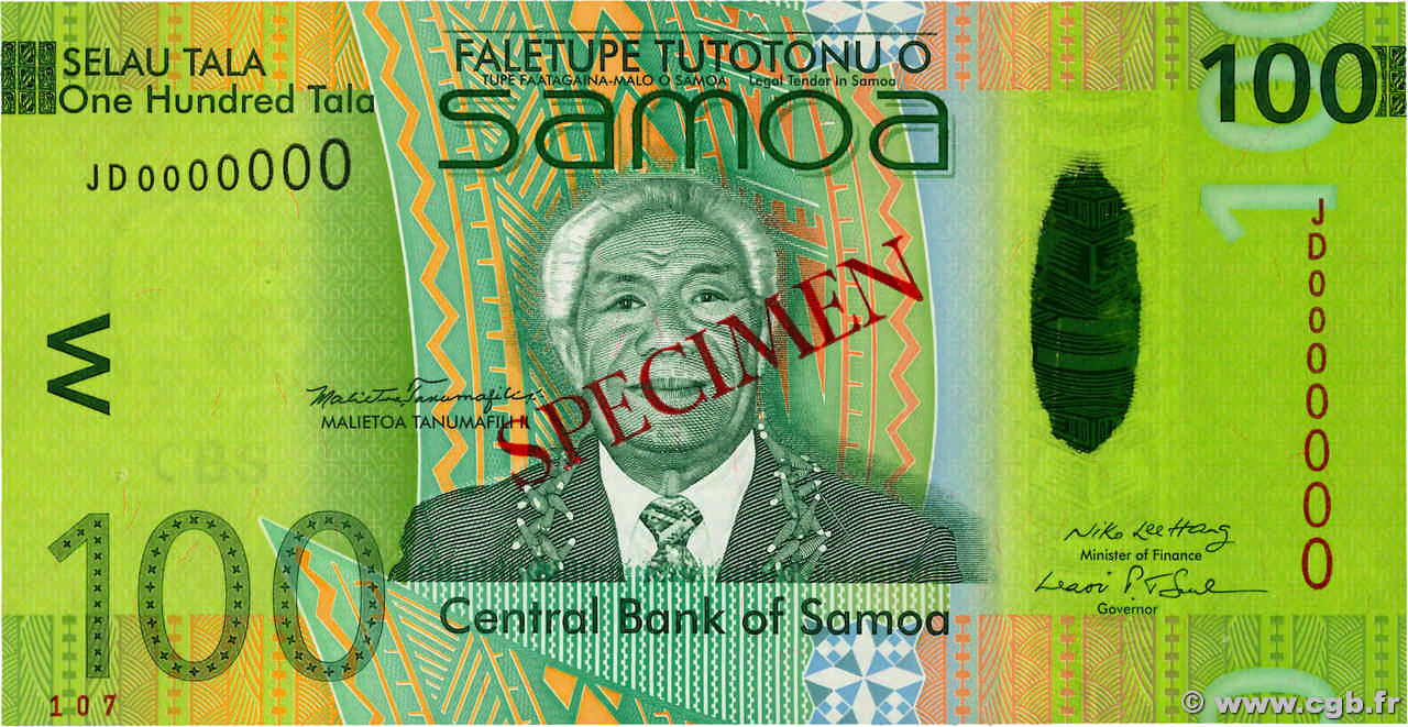 100 Tala Spécimen SAMOA  2008 P.43s NEUF