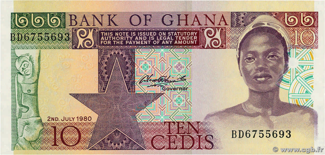 10 Cedis GHANA 1980 P.20c b01_8487 Banknotes