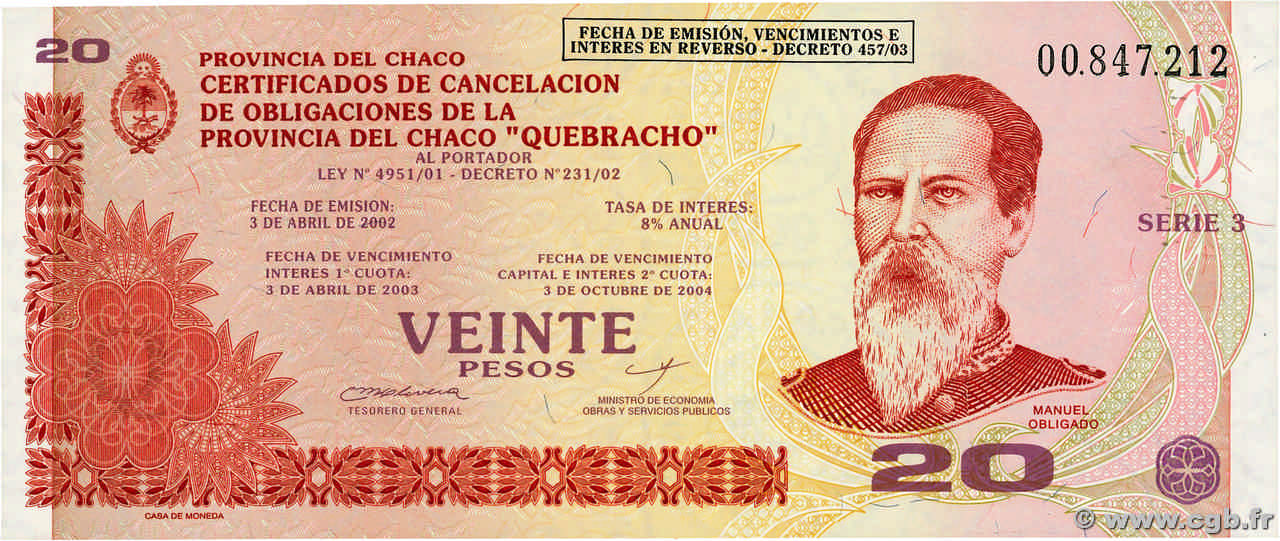 20 Pesos ARGENTINE  2001 PS.New NEUF