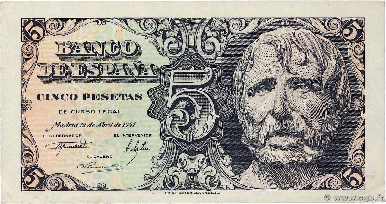 5 Pesetas SPANIEN  1947 P.134a fVZ