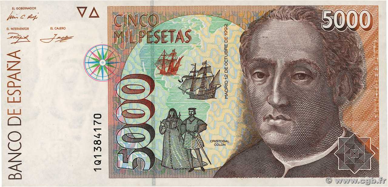 5000 Pesetas ESPAGNE  1992 P.165 SPL