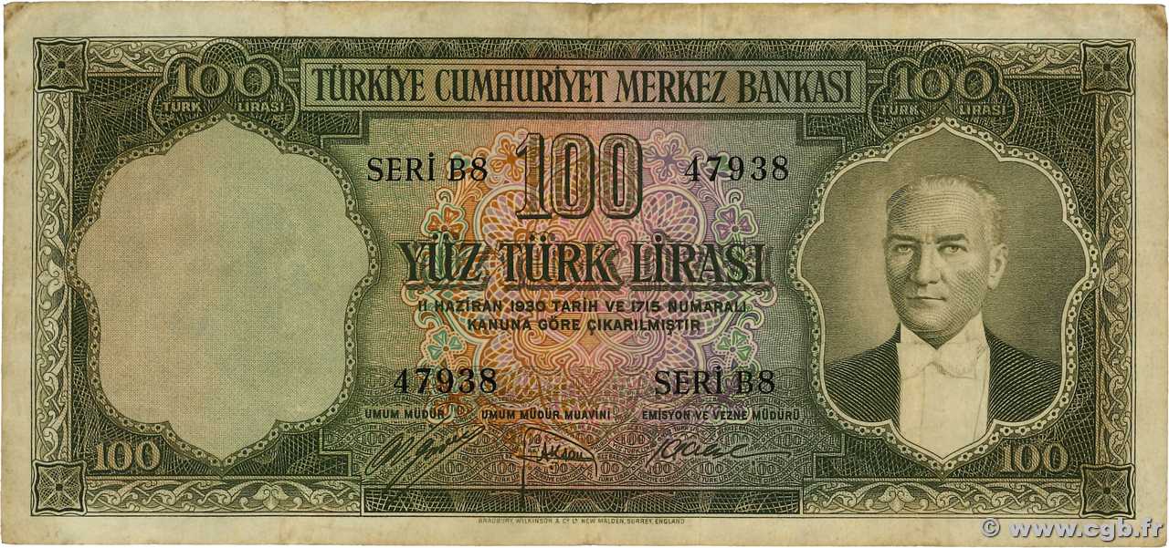 100 Lira TURQUIE  1952 P.167a TB