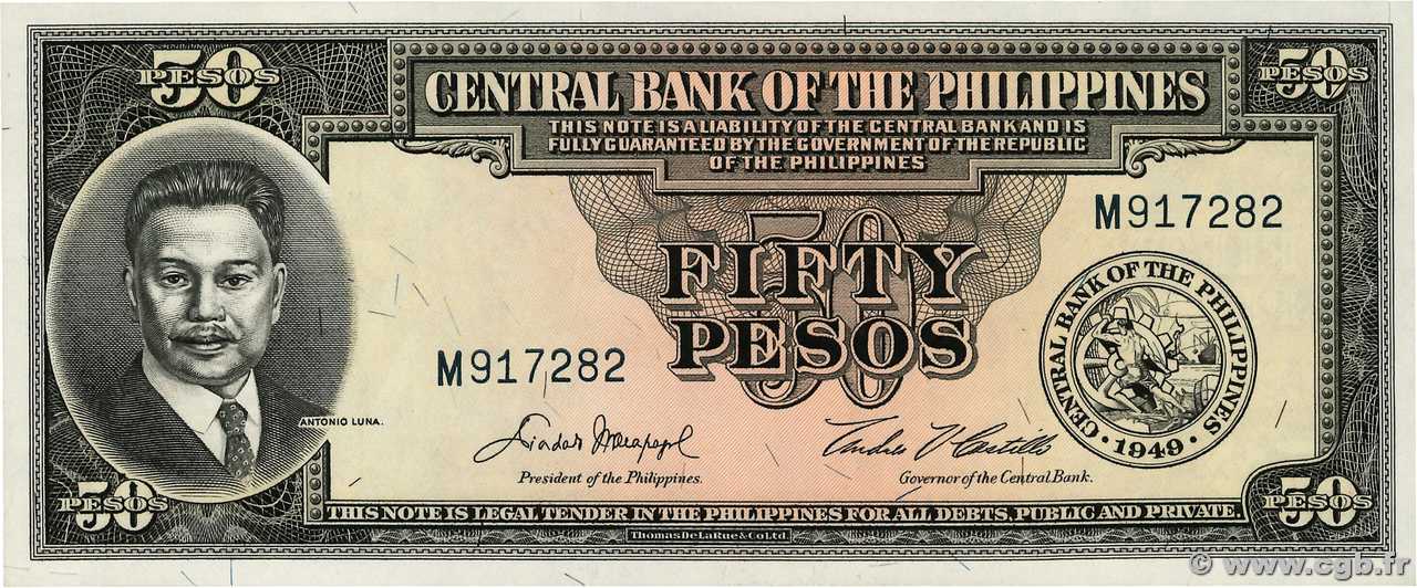 50 Pesos FILIPINAS  1949 P.138d FDC