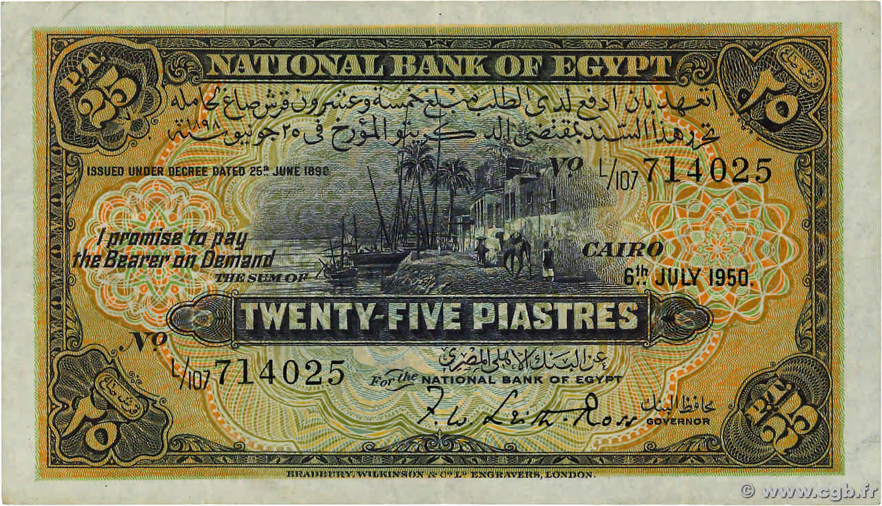 25 Piastres ÉGYPTE  1950 P.010d TTB
