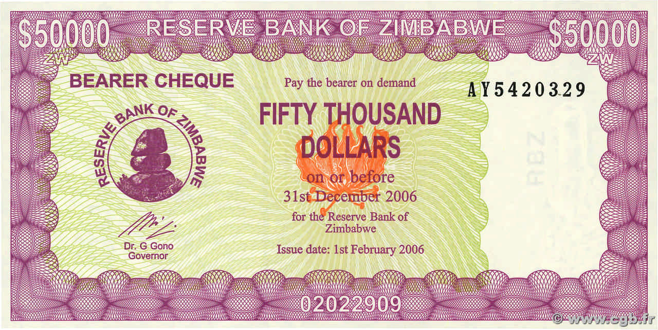 50000 Dollars ZIMBABWE  2006 P.30 NEUF