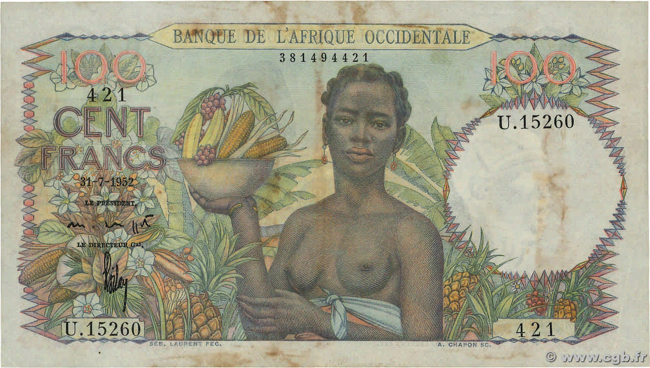 100 Francs AFRIQUE OCCIDENTALE FRANÇAISE (1895-1958)  1952 P.40 TTB