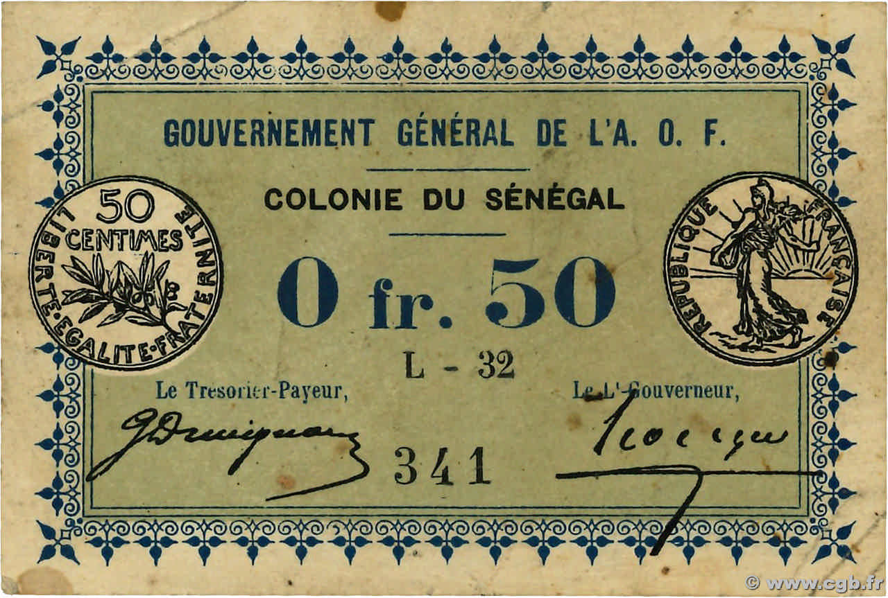 0,50 Franc SÉNÉGAL  1917 P.01c TTB