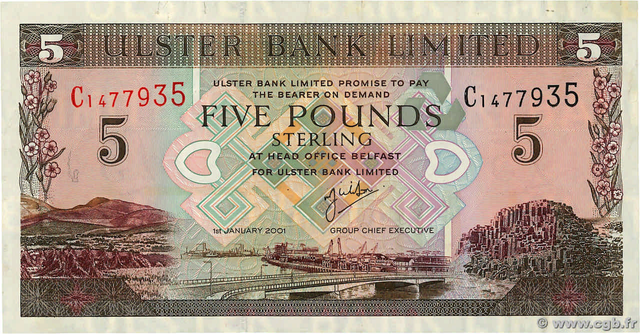5 Pounds IRLANDE DU NORD  2001 P.335c TTB