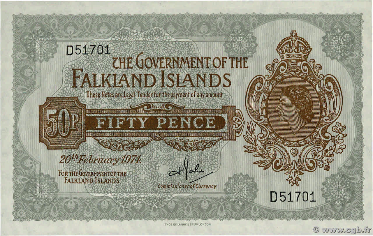 50 Pence ISLAS MALVINAS  1974 P.10b FDC