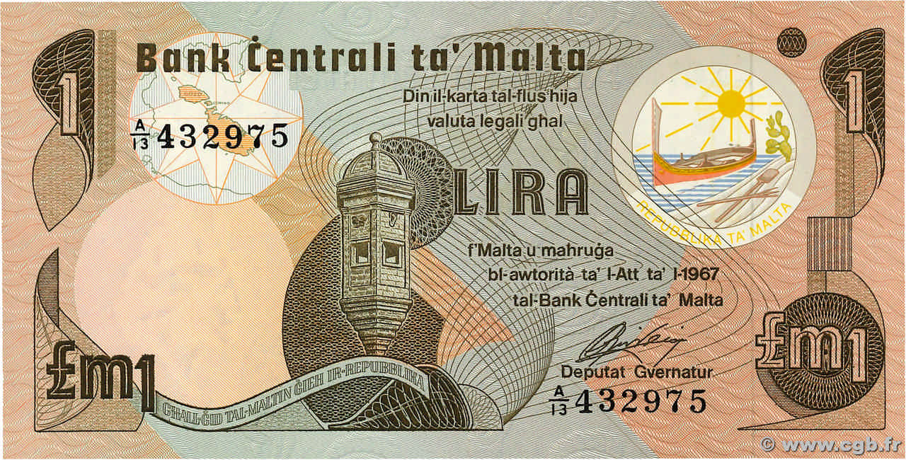 1 Lira MALTE  1979 P.34b FDC