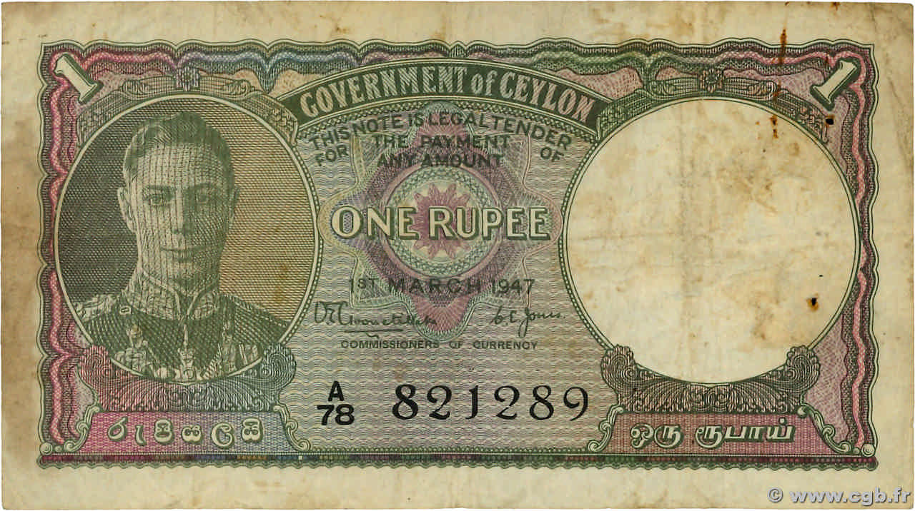 1 Rupee CEYLAN  1947 P.034 TB